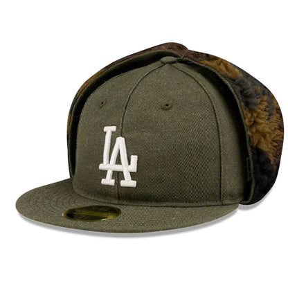 This is a LA Dodgers MLB Camo Open Green Retro Crown 59FIFTY Fitted Cap 1