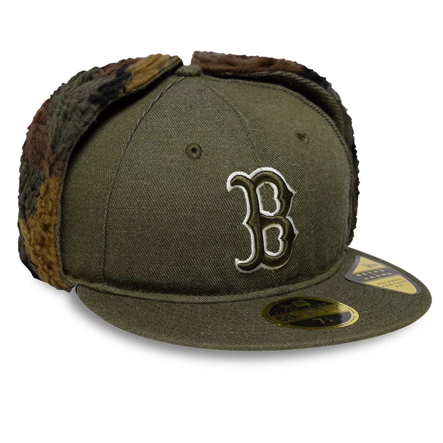 This is a Boston Red Sox MLB Camo Open Green Retro Crown 59FIFTY Fitted Cap 5