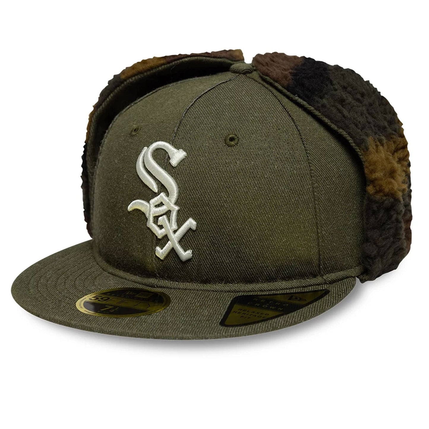 This is a Chicago White Sox MLB Camo Green Retro Crown 59FIFTY Fitted Cap 1