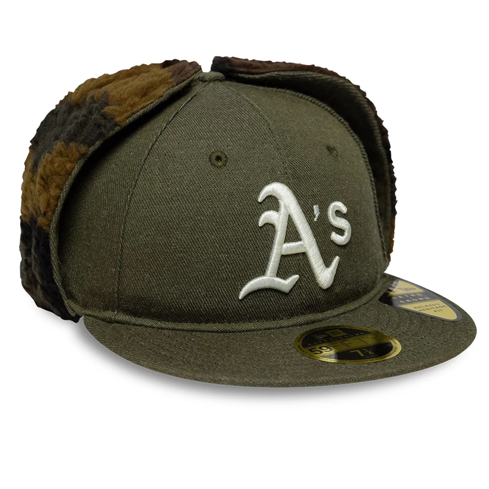 This is a Athletics MLB Camo Open Green Retro Crown 59FIFTY Fitted Cap 5