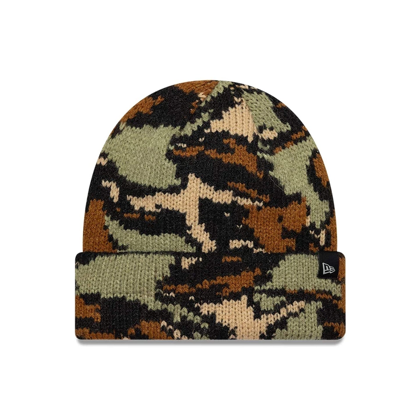 This is a  New Era Patchwork Camo Cable Knit Beanie Hat 1