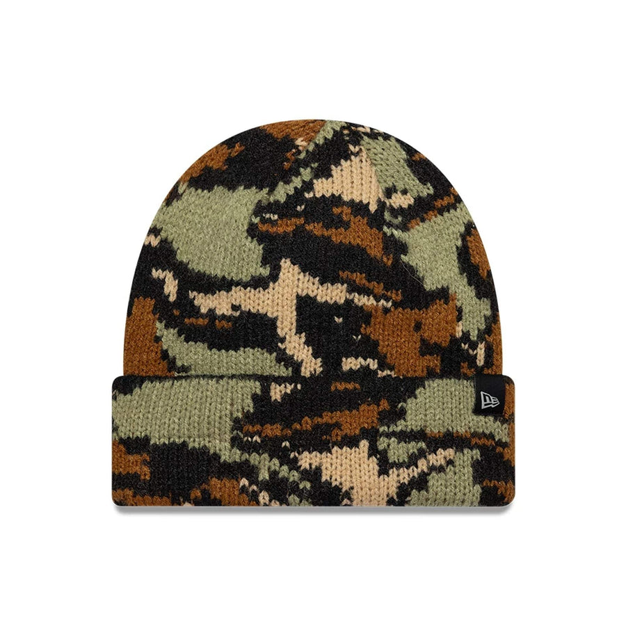This is a  New Era Patchwork Camo Cable Knit Beanie Hat 1