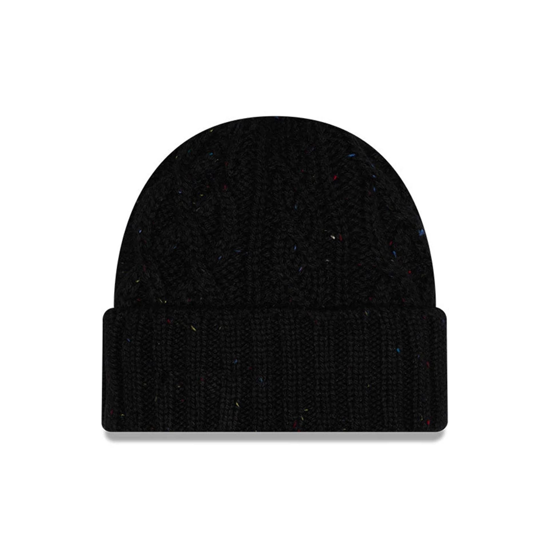 This is a  New Era Speckled Black Cable Knit Beanie Hat 1