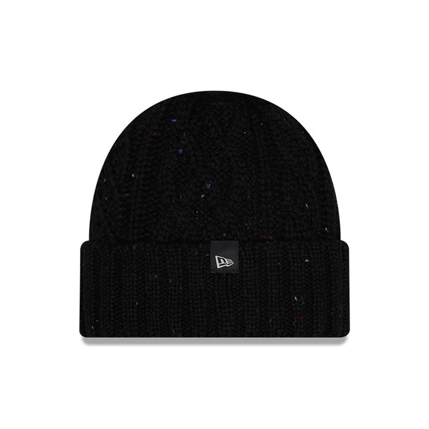 This is a  New Era Speckled Black Cable Knit Beanie Hat 2