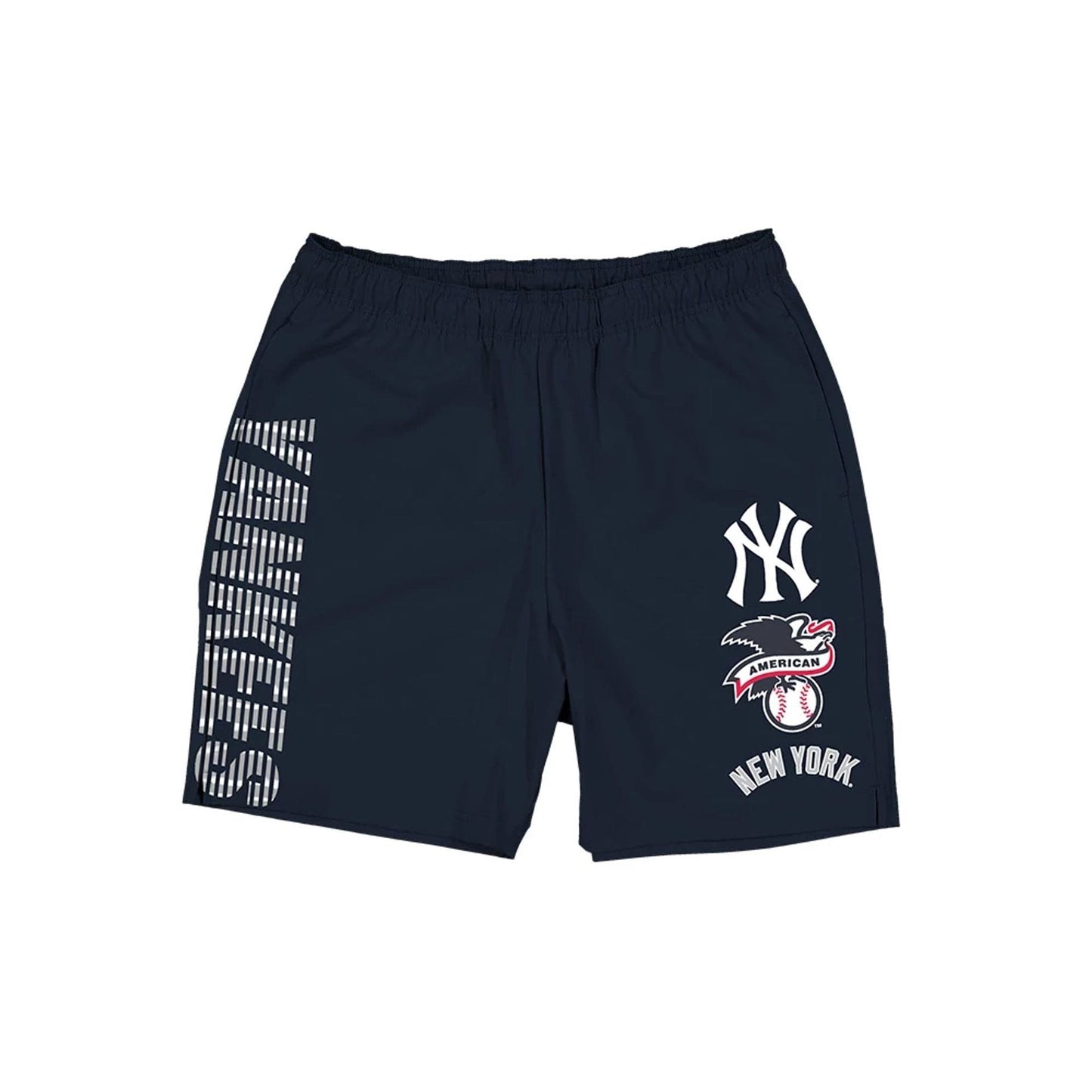The model is wearing this MLB Match New York Yankees Oversized Shorts in navy. 1