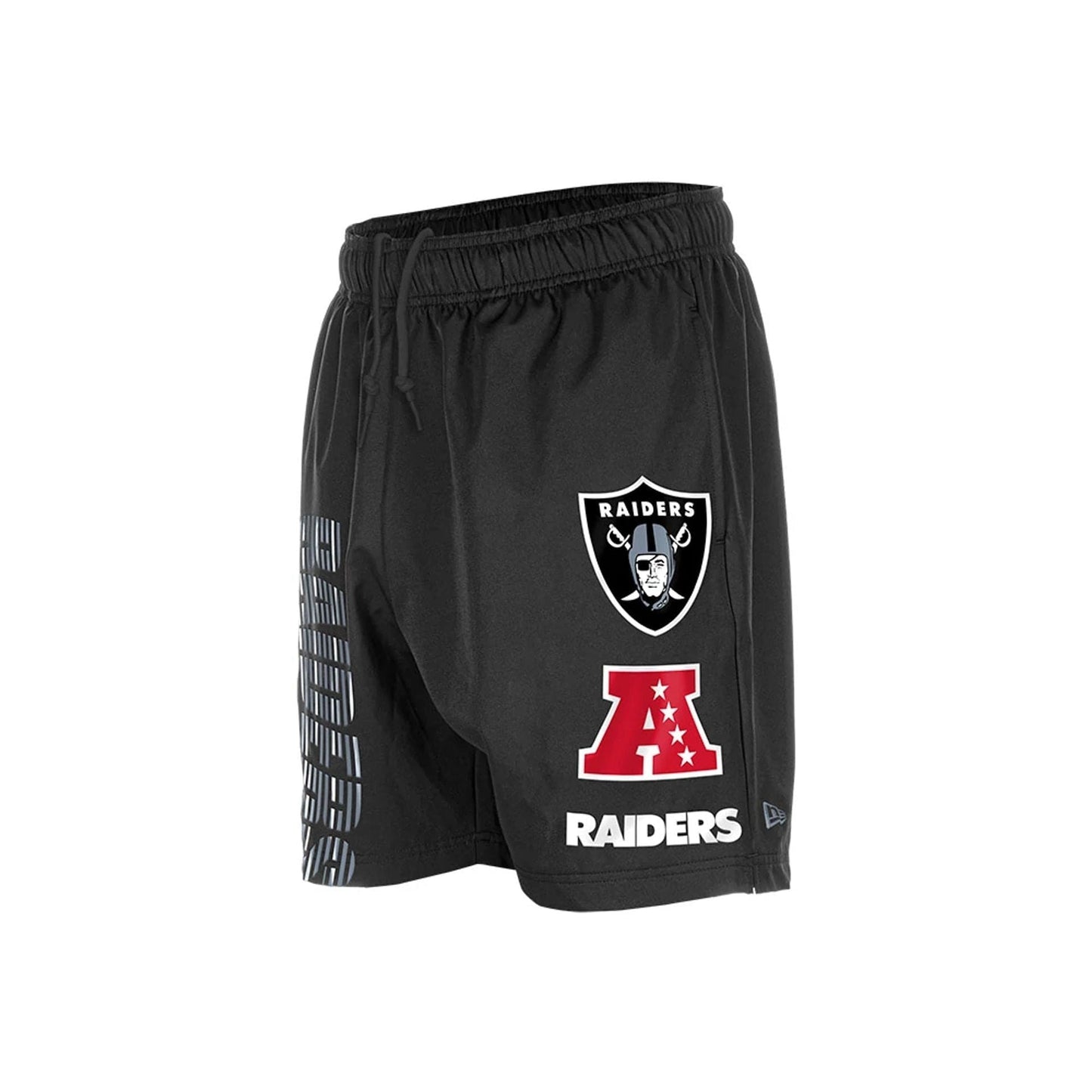The model is wearing this NFL Match Las Vegas Raiders Oversized Shorts in black. 1