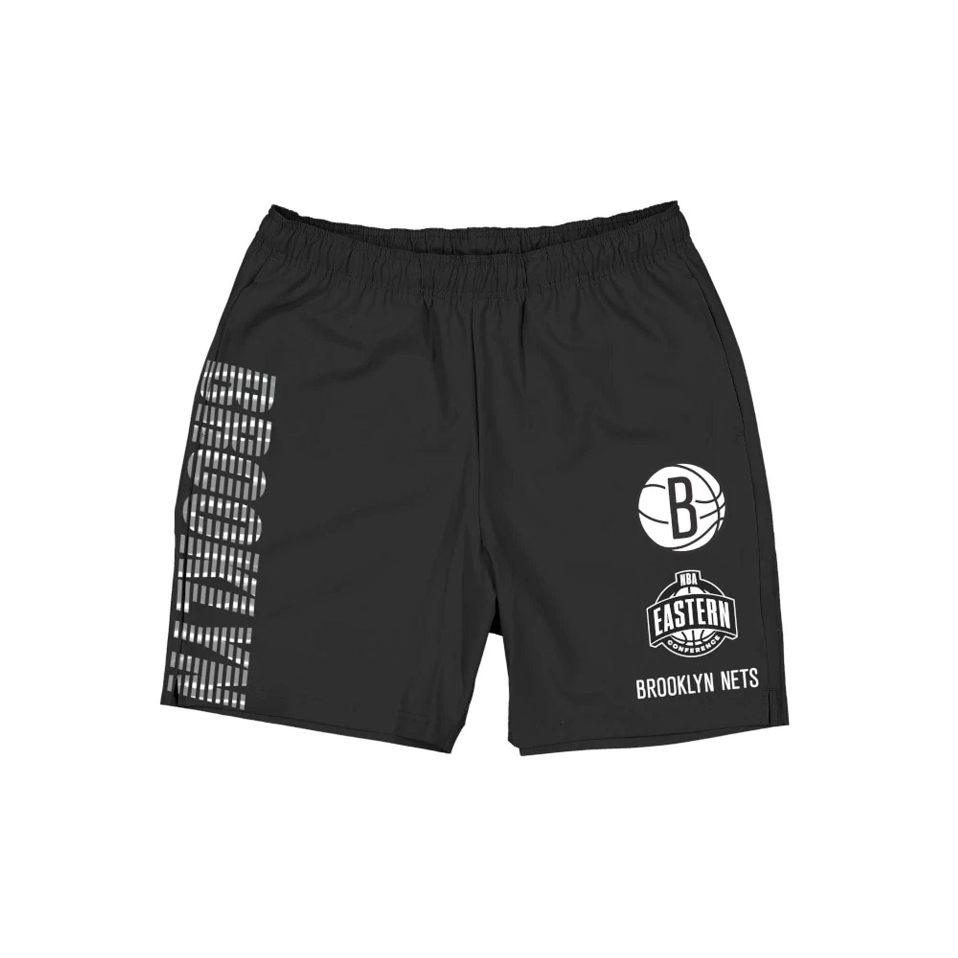 The model is wearing this NBA Match Brooklyn Nets Oversized Shorts in black. 1