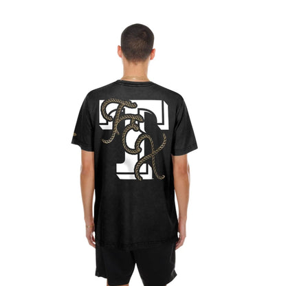 The model is wearing this MLB Cowboy Graphic Texas Rangers T-Shirt in black. 2