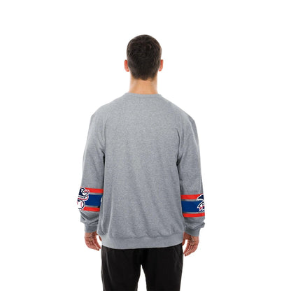 The model is wearing this MLB Sport Classic Toronto Blue Jays Crew Neck Sweater in grey. 2