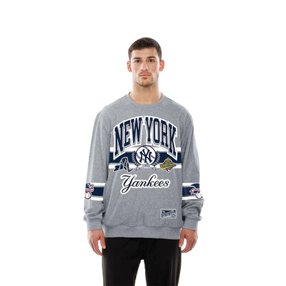 The model is wearing this MLB Sport Classic New York Yankees Crew Neck Sweater in grey. 1