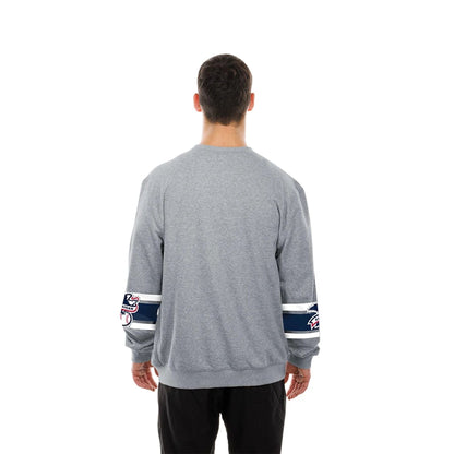 The model is wearing this MLB Sport Classic New York Yankees Crew Neck Sweater in grey. 2