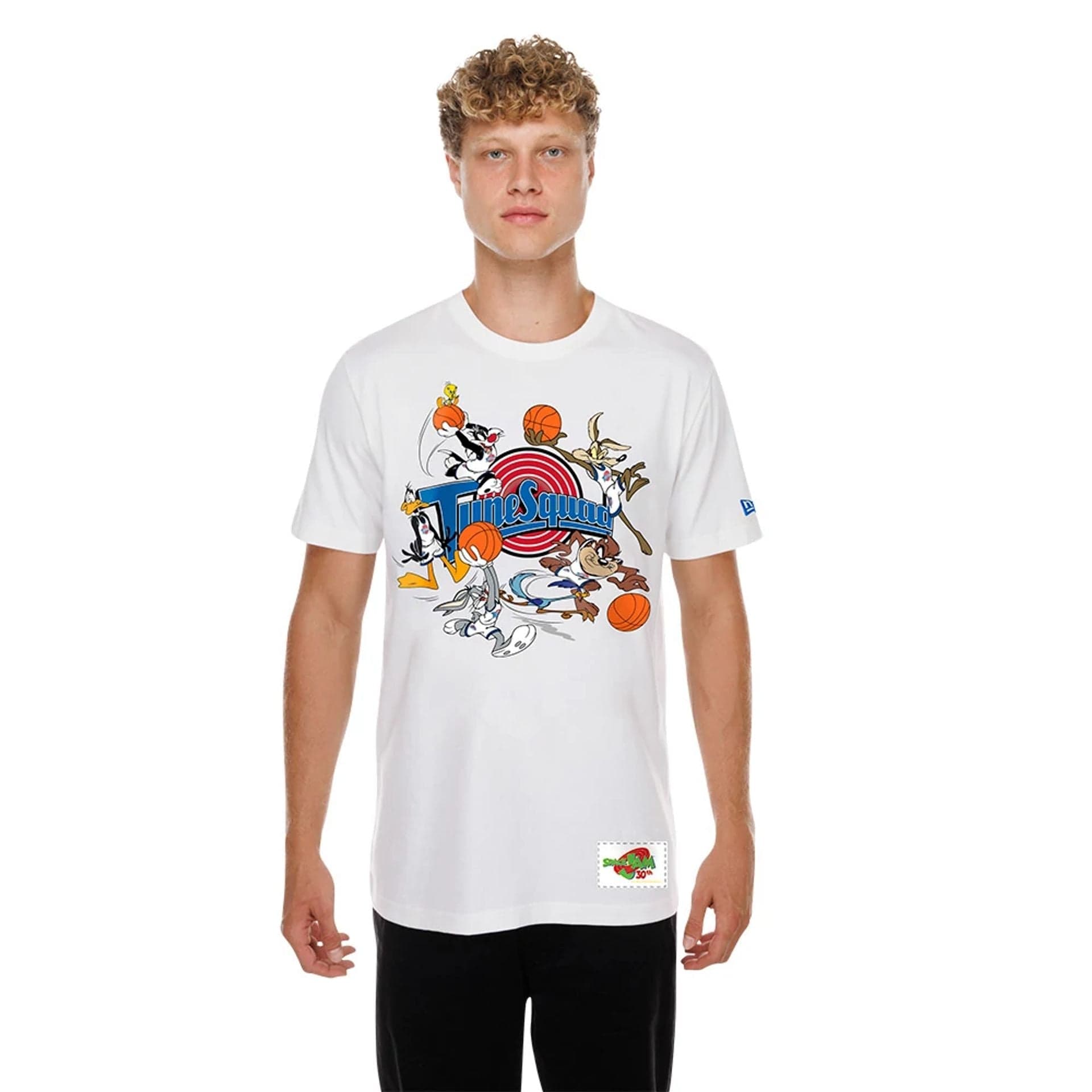 The model is wearing this Space Jam Tune Squad T-Shirt in white. 1