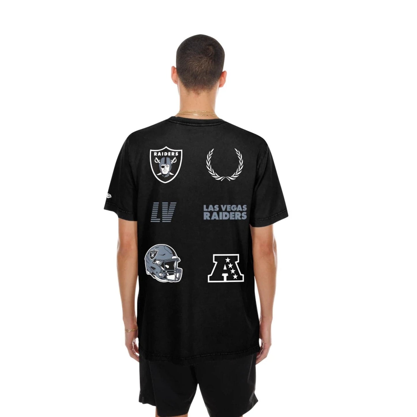The model is wearing this NFL Match Las Vegas Raiders T-Shirt in black. 2