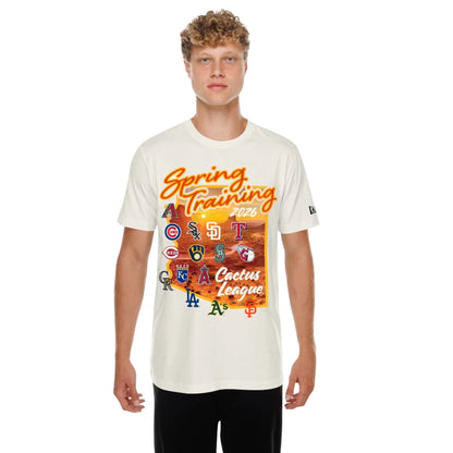 The model is wearing this MLB Spring Training 2026 Cactus League Logo T-Shirt in Cream. 6