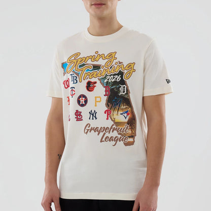 The model is wearing this MLB Spring Training 2026 Grapefruit League Logo T-Shirt in Cream. 4