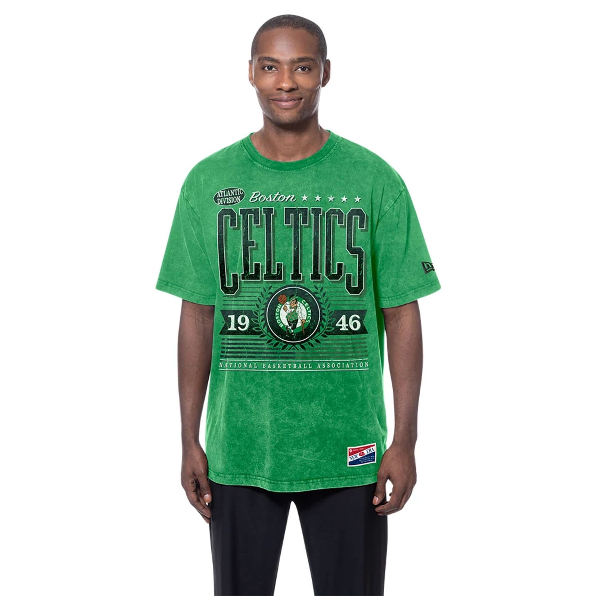 The model is wearing this NBA Boston Celtics T-Shirt in green. 5