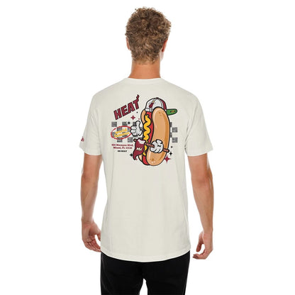 The model is wearing this NBA Hotdog Miami Heat T-Shirt in cream. 2