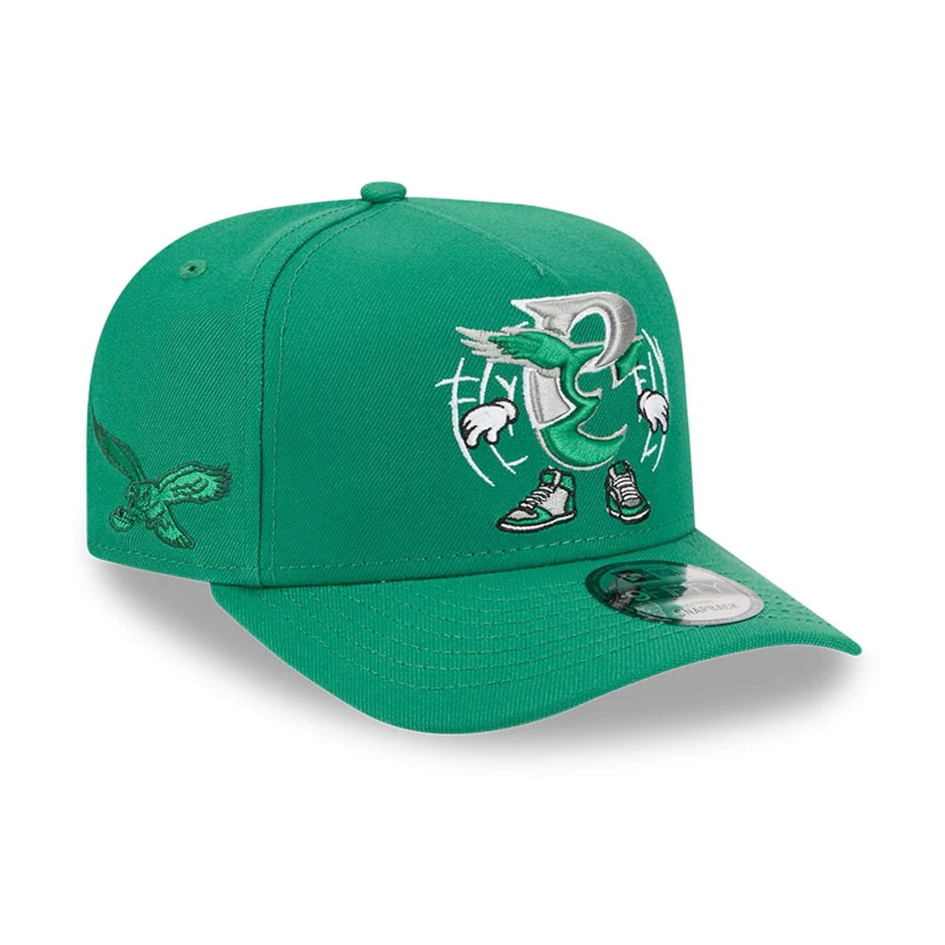 Pictured is this NFL Cartoon Philadelphia Eagles 9FIFTY A-Frame Snapback cap in dark green. 1