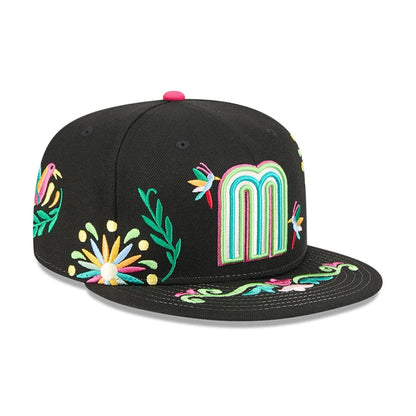 Pictured is this World Baseball Classic Latin Embroidery Mexico 59FIFTY Fitted cap in black. 4