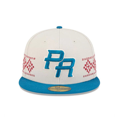 Pictured is this World Baseball Classic Latin Embroidery Puerto Rico 59FIFTY Fitted cap in light beige. 3