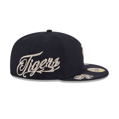 Pictured is this MLB Script Detroit Tigers 59FIFTY Fitted cap in navy. 4