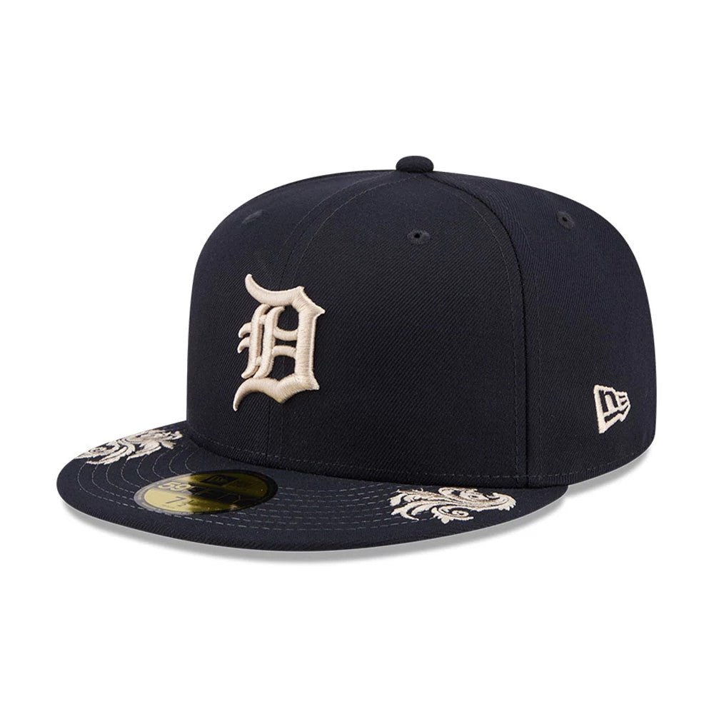 Pictured is this MLB Script Detroit Tigers 59FIFTY Fitted cap in navy. 5