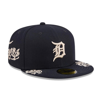 Pictured is this MLB Script Detroit Tigers 59FIFTY Fitted cap in navy. 1