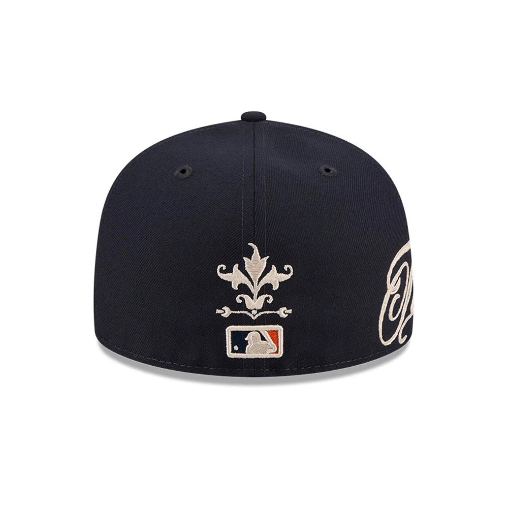 Pictured is this MLB Script Detroit Tigers 59FIFTY Fitted cap in navy. 3