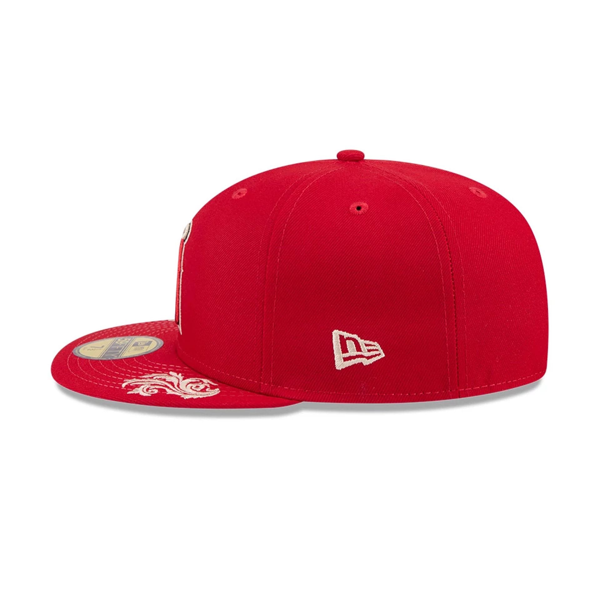 Pictured is this MLB Script LA Angels 59FIFTY Fitted cap in red. 7