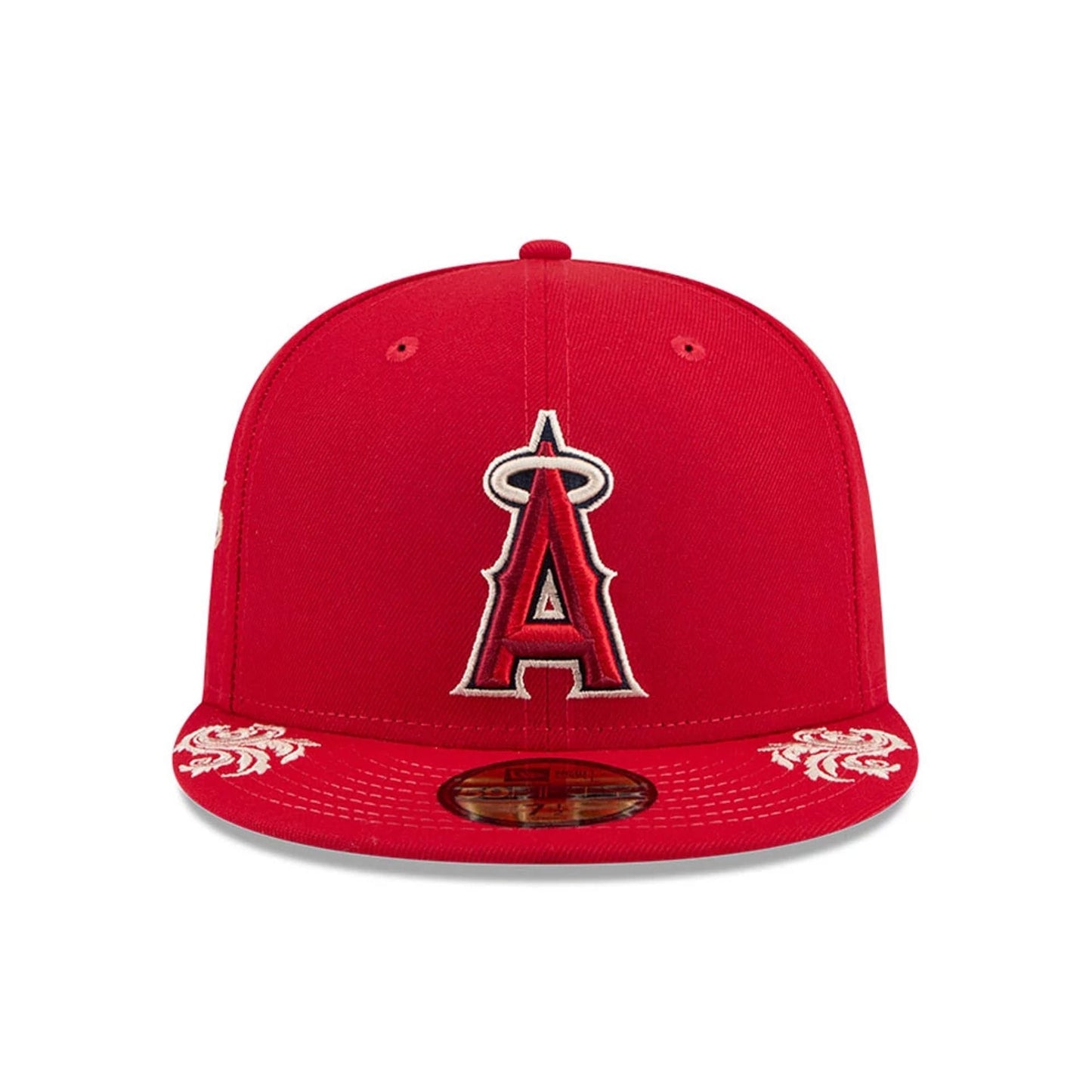 Pictured is this MLB Script LA Angels 59FIFTY Fitted cap in red. 5