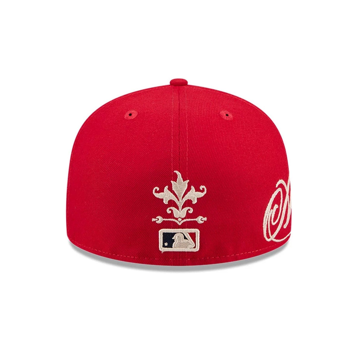 Pictured is this MLB Script LA Angels 59FIFTY Fitted cap in red. 3