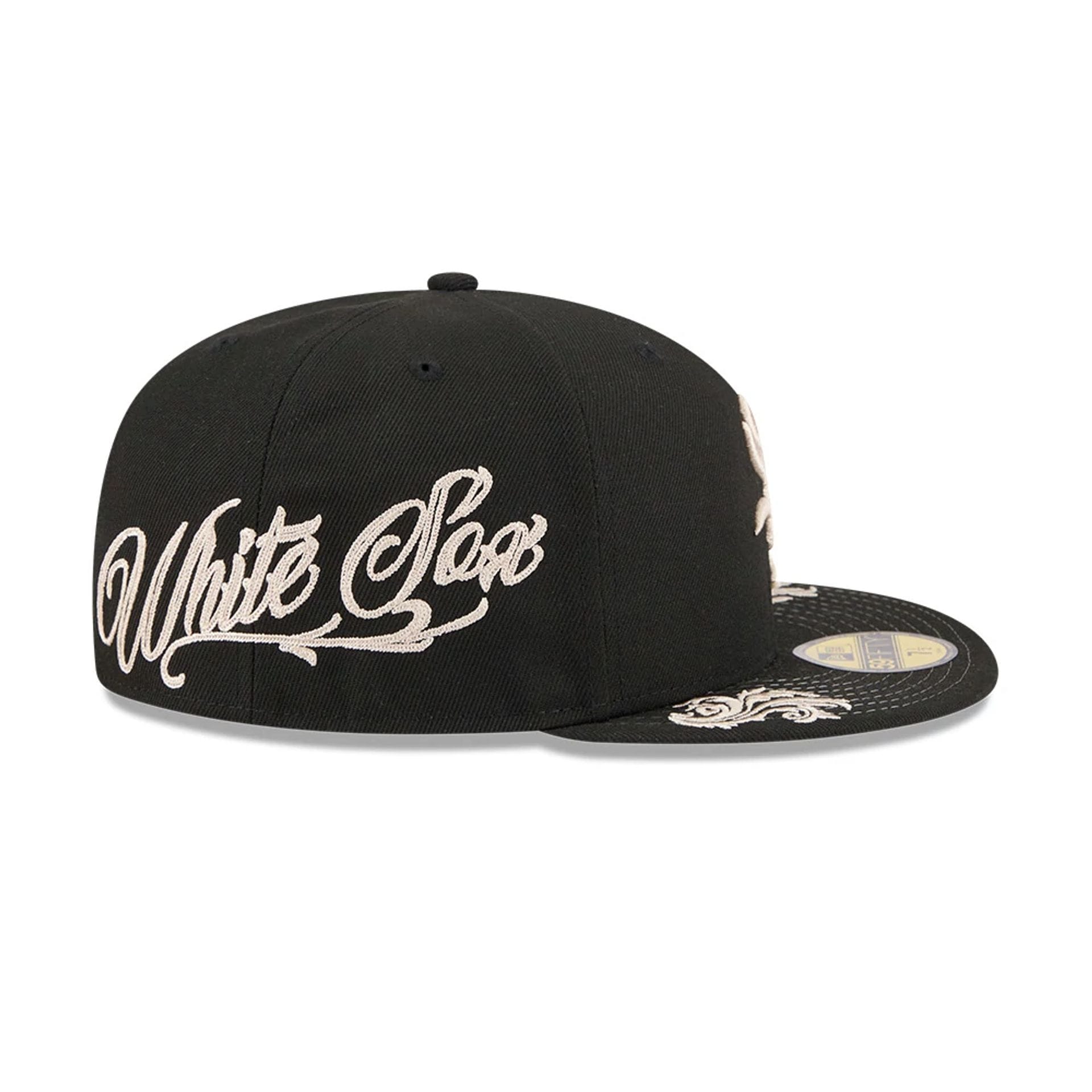 Pictured is this MLB Script Chicago White Sox 59FIFTY Fitted cap in black. 4