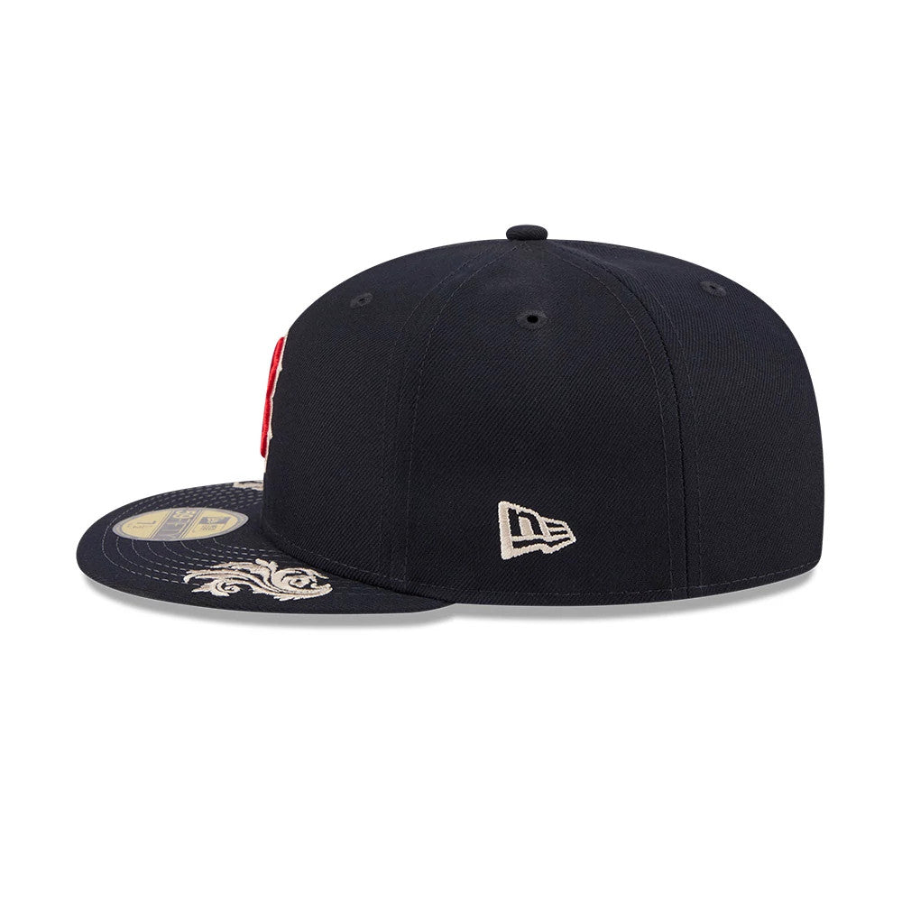 Pictured is this MLB Script Boston Red Sox 59FIFTY Fitted cap in navy. 7