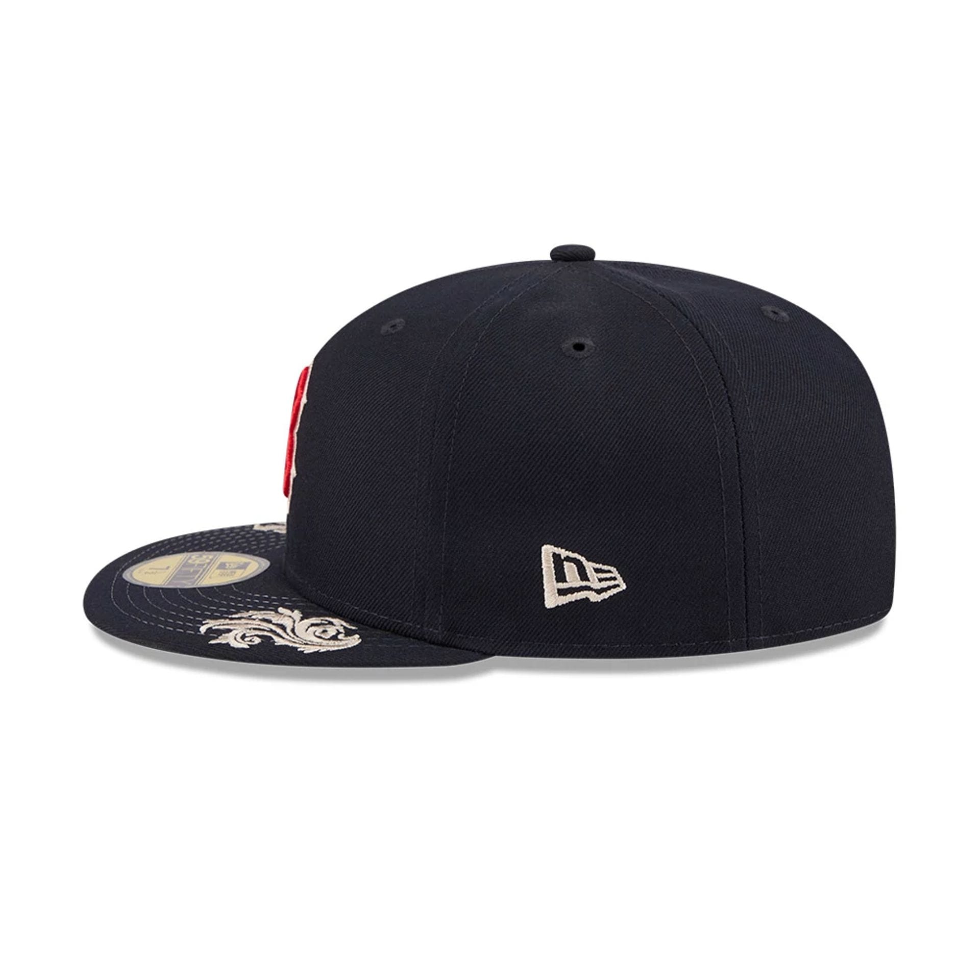 Pictured is this MLB Script Boston Red Sox 59FIFTY Fitted cap in navy. 7