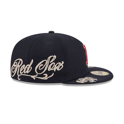 Pictured is this MLB Script Boston Red Sox 59FIFTY Fitted cap in navy. 4