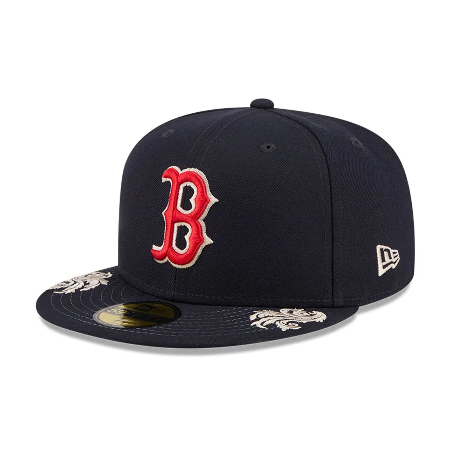 Pictured is this MLB Script Boston Red Sox 59FIFTY Fitted cap in navy. 6