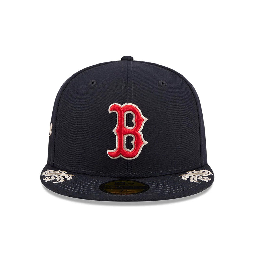 Pictured is this MLB Script Boston Red Sox 59FIFTY Fitted cap in navy. 5