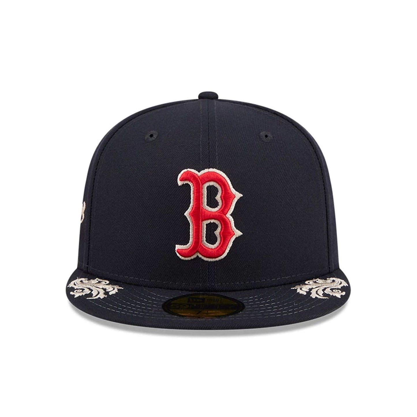 Pictured is this MLB Script Boston Red Sox 59FIFTY Fitted cap in navy. 5