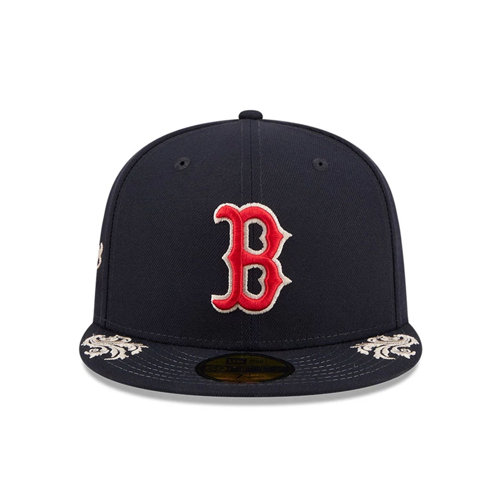 Pictured is this MLB Script Boston Red Sox 59FIFTY Fitted cap in navy. 5