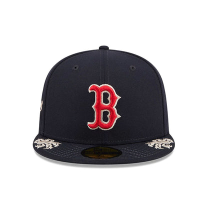 Pictured is this MLB Script Boston Red Sox 59FIFTY Fitted cap in navy. 5