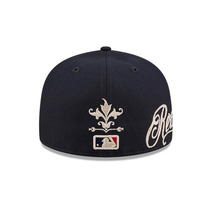 Pictured is this MLB Script Boston Red Sox 59FIFTY Fitted cap in navy. 3