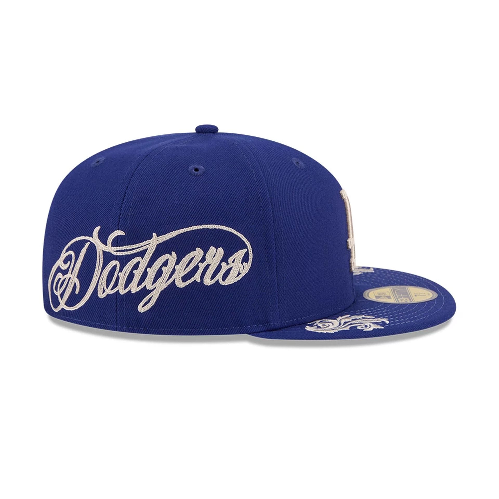 Pictured is this MLB Script LA Dodgers 59FIFTY Fitted cap in dark blue. 4