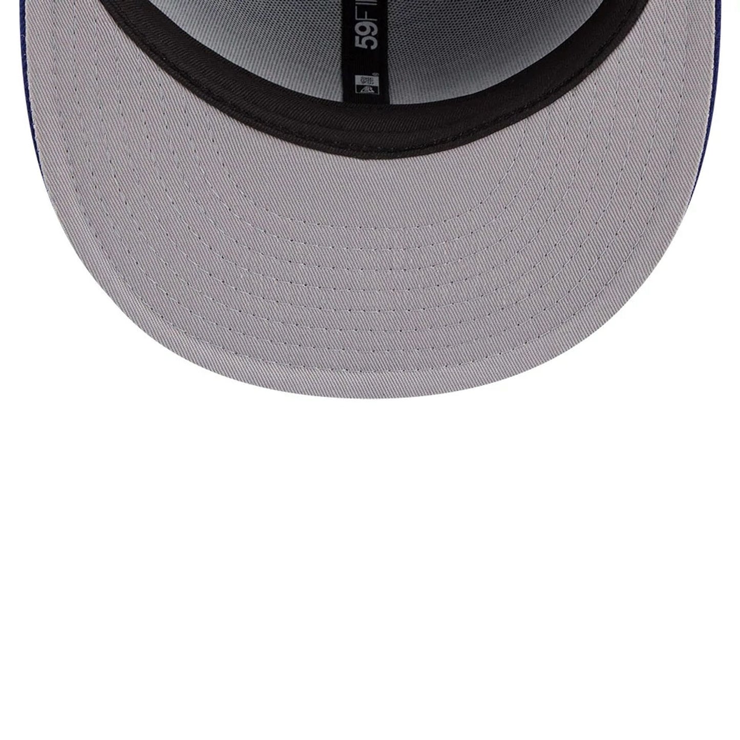 Pictured is this MLB Script LA Dodgers 59FIFTY Fitted cap in dark blue. 2