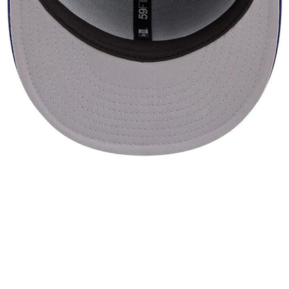 Pictured is this MLB Script LA Dodgers 59FIFTY Fitted cap in dark blue. 2
