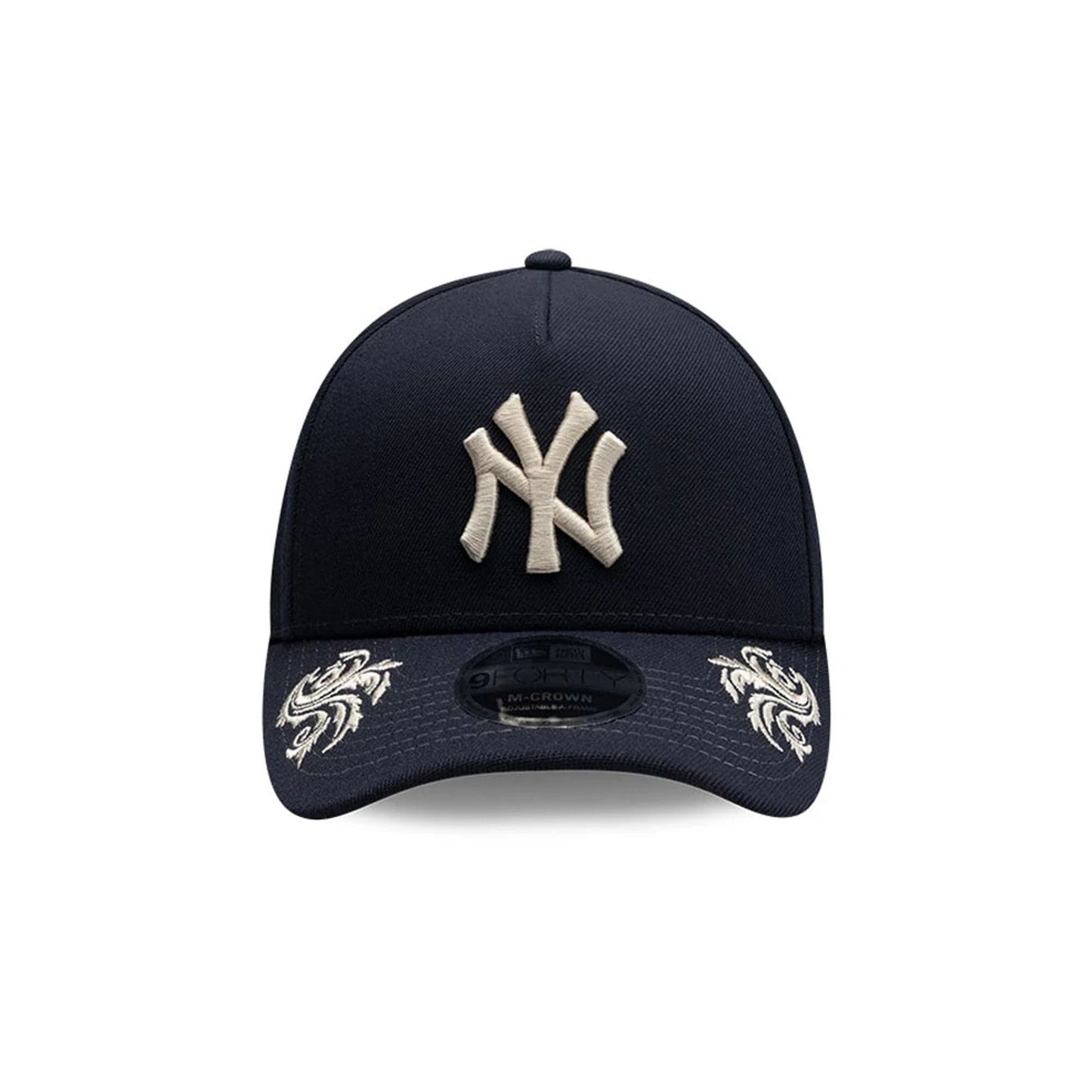 Pictured is this MLB Script New York Yankees 9FORTY M-Crown A-Frame Adjustable cap in navy. 6