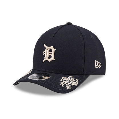Pictured is this MLB Script Detroit Tigers 9FORTY M-Crown A-Frame Adjustable cap in navy. 5