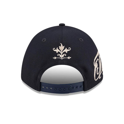Pictured is this MLB Script Detroit Tigers 9FORTY M-Crown A-Frame Adjustable cap in navy. 3