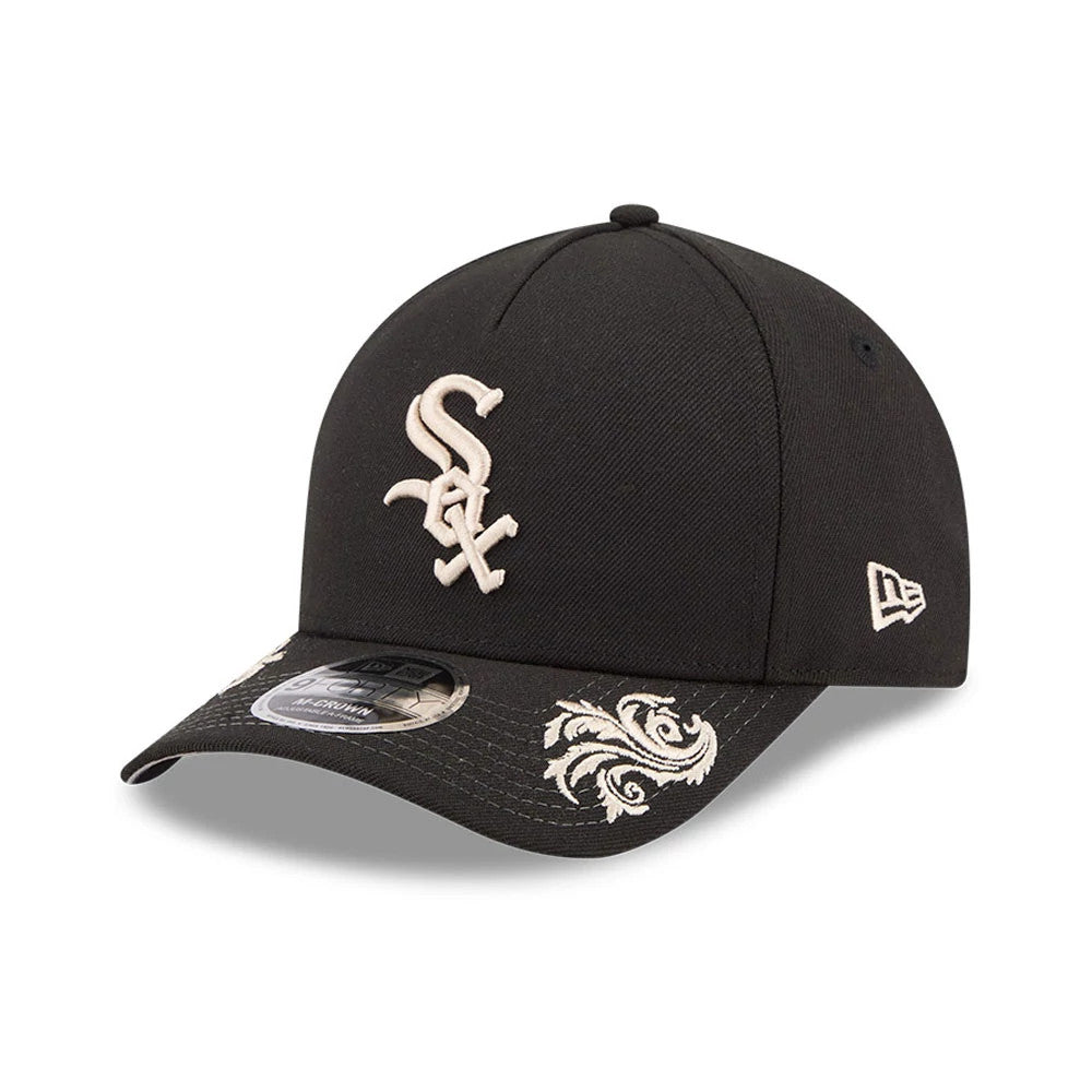 Pictured is this MLB Script Chicago White Sox 9FORTY M-Crown A-Frame Adjustable cap in black. 4