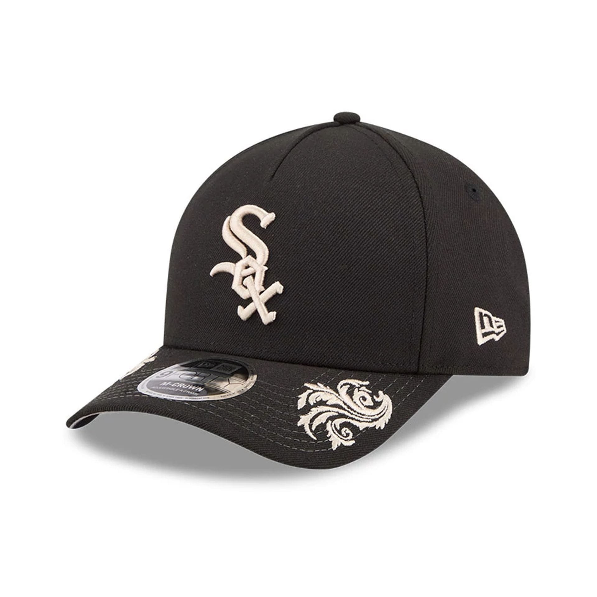 Pictured is this MLB Script Chicago White Sox 9FORTY M-Crown A-Frame Adjustable cap in black. 6