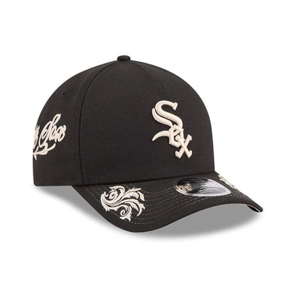 Pictured is this MLB Script Chicago White Sox 9FORTY M-Crown A-Frame Adjustable cap in black. 1